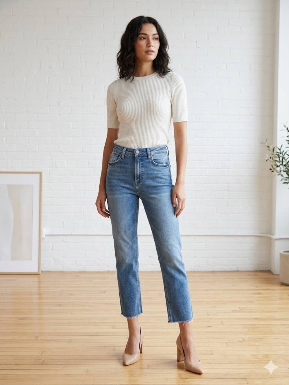 Flying Monkey High-Rise Cropped Straight Leg Distressed Jeans US 26